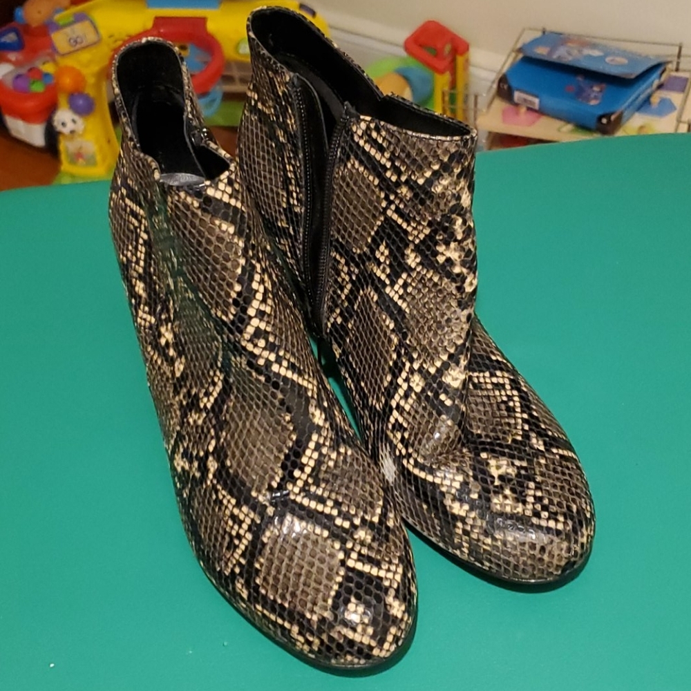 Clark's snakeskin inspired bootie
